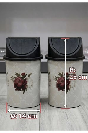 Çiçek Desenli Sallanır Kapaklı Tezgah Üstü Çöp Kovası - Mini Banyo Ofis Çöp