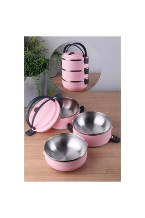 Pembe 3 Katlı Sızdırmaz Yemek Termosu 2,25 Litre