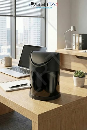 Masaüstü Sallanır Kapak Çöp Kovası Metal Siyah Makyaj Masası Çöp Kovası Ofi