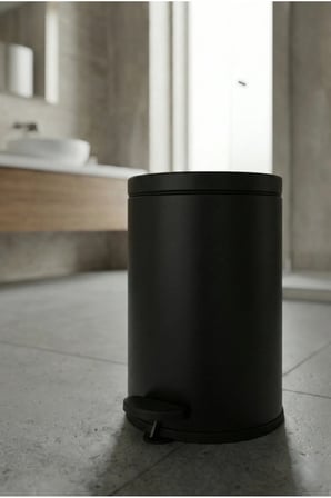 4'lü Banyo Seti Siyah 3 Litre Çöp Kovası WC Fırçası Sıvı Sabunluk Diş Fırça