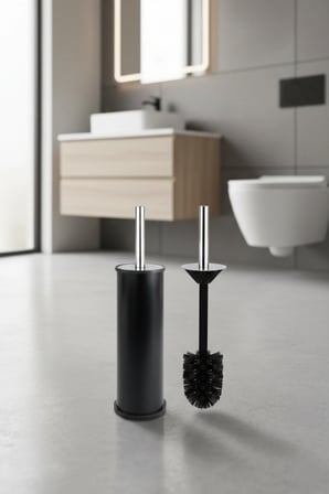 4'lü Banyo Seti Siyah 3 Litre Çöp Kovası WC Fırçası Sıvı Sabunluk Diş Fırça
