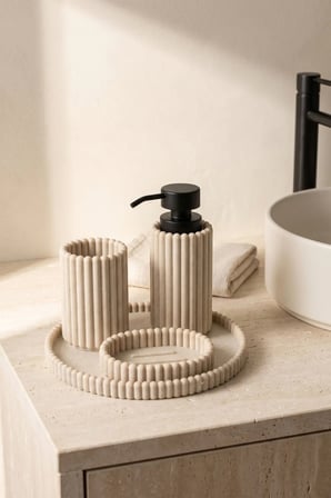 Taş Dokulu Banyo Seti — 4'lü, Tepsili