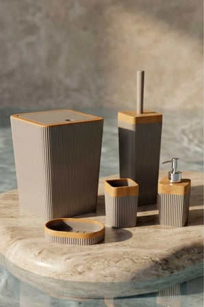 Banyo Takımı 5'li Gri Çöp Kovası