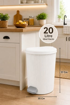 Yuvarlak Pedallı Çöp Kovası 20 Litre - Çizgili Stil Desen - Banyo Mutfak