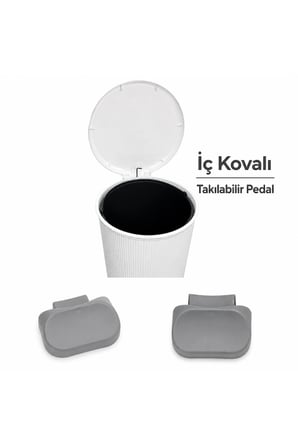 Yuvarlak Pedallı Çöp Kovası 20 Litre - Çizgili Stil Desen - Banyo Mutfak