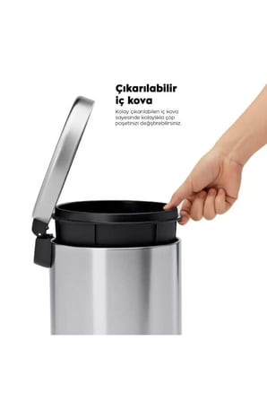 Paslanmaz Metal Pedallı Çöp Kovası 5 Lt Ft606