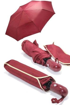 Bordo Tam Otomatik Katlanabilir Unisex Şemsiye
