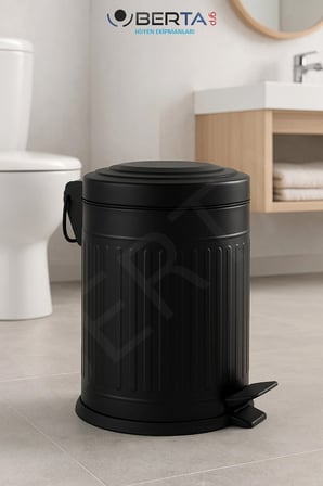 Vintage Siyah Çöp Kovası Amortisörlü Kapak Çizgili Lüks Model 5lt