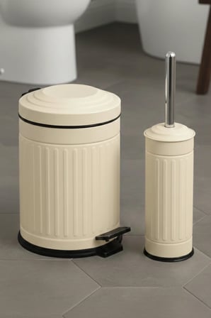 Vintage Serisi Amortisörlü Vintage Krem 5LT Banyo Seti Pedallı Çöp Kovası K