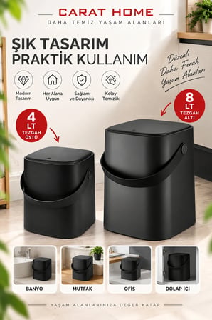 Avantajlı 2'li Set Click Kapaklı Tutma Saplı Iç Kovalı Tezgah Üst Mutfak Çö