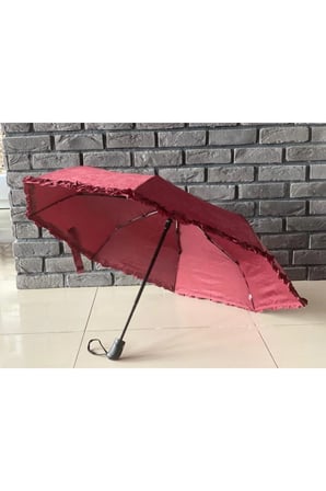 Bordo Otomatik Rüzgara Karşı Dayanıklı Fiber Gövdeli Şemsiye