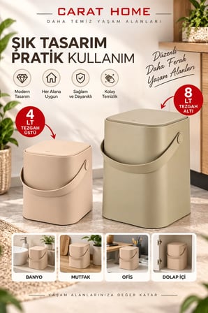 Avantajlı 2'li Set Click Kapaklı Tutma Saplı Iç Kovalı Tezgah Üst Mutfak Çö