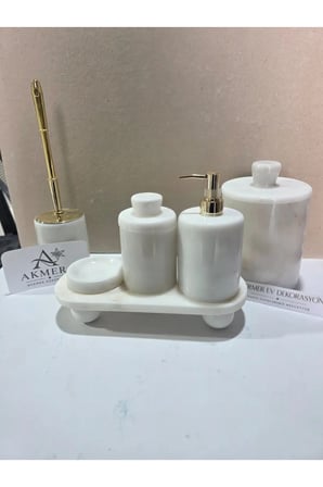 %100 Gerçek Mermer Banyo Seti Kendinden Kulplu