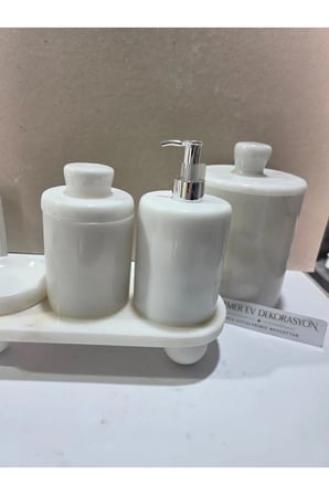 %100 Gerçek Mermer Banyo Seti Kendinden Kulplu