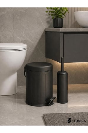 Line 2 li Çöp Kovası Banyo Seti Çizgili 5 Lt Siyah