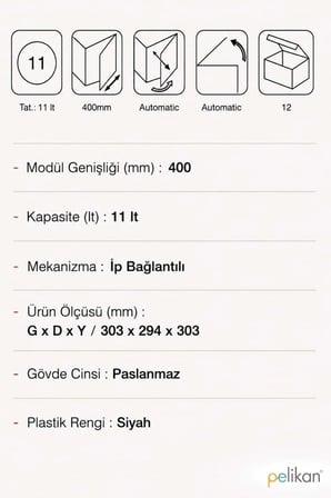 Classic Paslanmaz Dolap İçi Kovası 12105 ( 11- lt.)