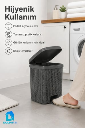 Jute Pedallı Çöp Kovası Kapaklı Banyo Mutfak WC Ofis Atık Kovası 23x23x26 c