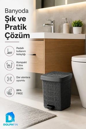 Jute Pedallı Çöp Kovası Kapaklı Banyo Mutfak WC Ofis Atık Kovası 23x23x26 c