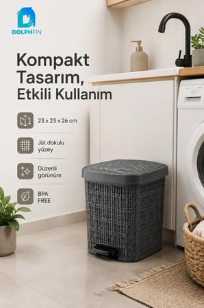 Jute Pedallı Çöp Kovası Kapaklı Banyo Mutfak WC Ofis Atık Kovası 23x23x26 c