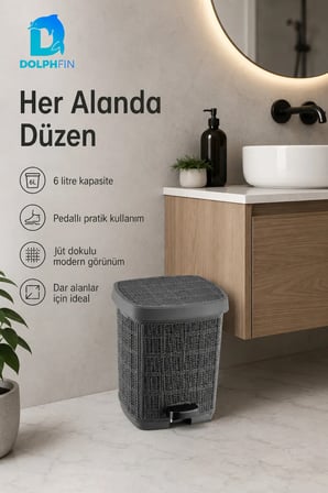 Jute Pedallı Çöp Kovası Kapaklı Banyo Mutfak WC Ofis Atık Kovası 23x23x26 c