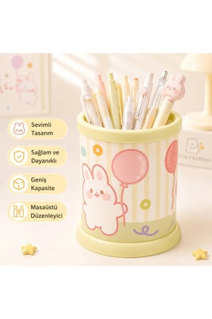 Sevimli Tavşan Balon Desenli Geniş Kapasiteli Masaüstü Kalemlik Organizer