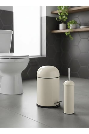 Metal Bon Kapak Banyo Seti Amörtisörlü 5 LT Krem Çöp Kovası Tuvalet Fırçası