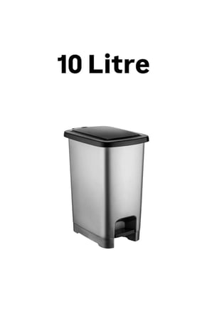 UMBEX Pedallı 10 Litre Gri Banyo Mutfak Çöp Kovası Çöp Kutusu Siyah Kapaklı