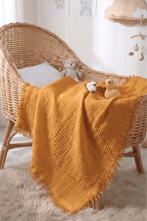 Müslin Püsküllü 4 Katlı Müslin Battaniye 90x120 cm - ZE4KATLI