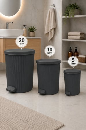 Stil 3 Lü 20-10-5 Litre Yuvarlak İç Kovalı Çöp Kovası Seti Banyo ve Mutfak