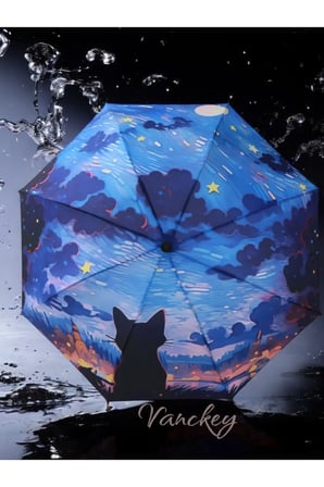 Renkli Kedi Desenli 8 Telli Manuel Şemsiye
