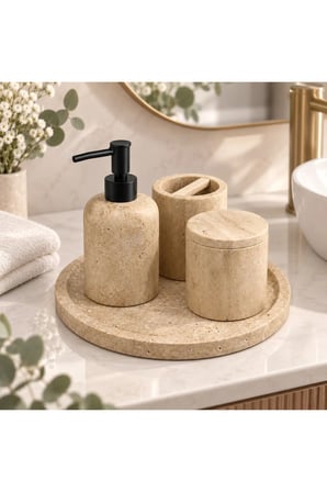 Traverten Tas 4 Parca Banyo Seti