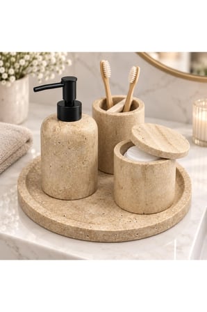 Traverten Tas 4 Parca Banyo Seti