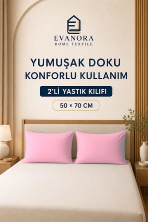 Riva Serisi Pembe 2'li Yastık Kılıfı Seti 50 x 70 cm