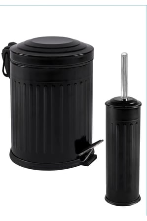 Vintage 2 Li Çöp Kovası Çöp Kutusu Banyo Seti Çizgili Model Siyah 5 Litre V