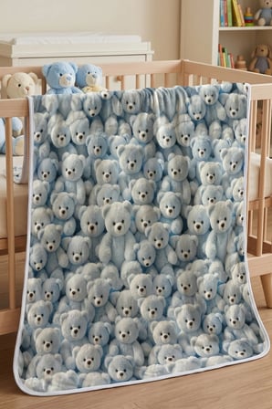 Ayıcık Baskılı Bebek Battaniyesi 80x90 Cm Yumuşak Dokulu 3D Baskılı Ayıcık