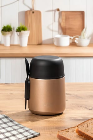 Paslanmaz Çelik Vakumlu Yemek Termosu Taşınabilir 600ml Bronz