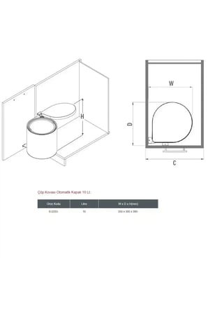 40 Cm Çöp Kovası Antrasit Renk Otomatik Kapak 10 Litre (S-2253-A)