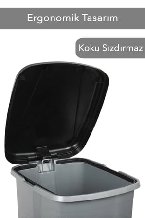 8 Litre Pedallı Gri Banyo Mutfak Çöp Kovası Siyah Kapaklı Slim Pedallı Çöp