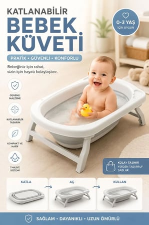 Katlanabilir Bebek Küveti | Tahliyeli Katlanır Bebek Banyo Küveti 0-3 Yaş B