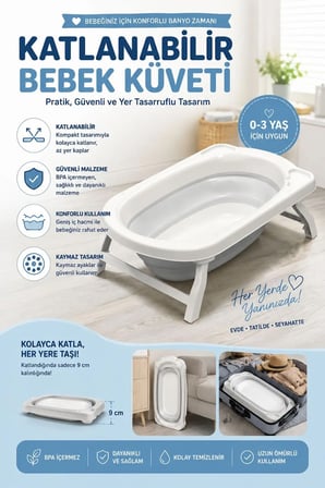 Katlanabilir Bebek Küveti | Tahliyeli Katlanır Bebek Banyo Küveti 0-3 Yaş B