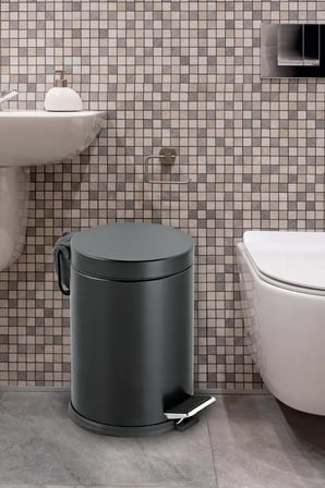 Siyah Paslanmaz Çöp Kovası 5 Lt Banyo Tuvalet Balkon Mutfak Pedallı 5 Litre