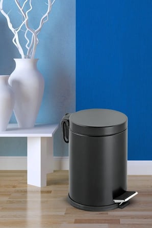 Siyah Paslanmaz Çöp Kovası 5 Lt Banyo Tuvalet Balkon Mutfak Pedallı 5 Litre