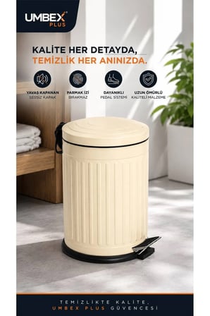 VİNTAGE 5 LT AMORTİSÖRLÜ KREM RENK YAVAŞ KAPANIR ÇÖP KOVASI BANYO VE MUTFAK