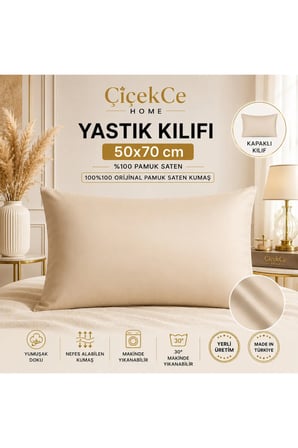 Pamuk Saten Çizgili Düz Desen Yastık Kılıfı 50x70 cm