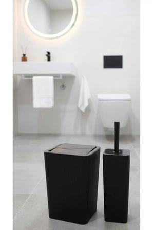 Siyah Kare WC Tuvalet Fırçalığı Çöp Kovası Seti, WC Kağıtlık Fırça
