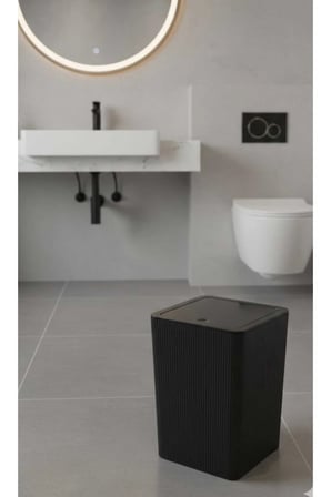 Siyah Kare WC Tuvalet Fırçalığı Çöp Kovası Seti, WC Kağıtlık Fırça