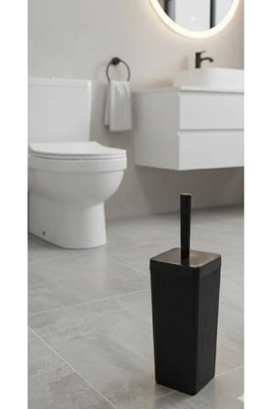 Siyah Kare WC Tuvalet Fırçalığı Çöp Kovası Seti, WC Kağıtlık Fırça