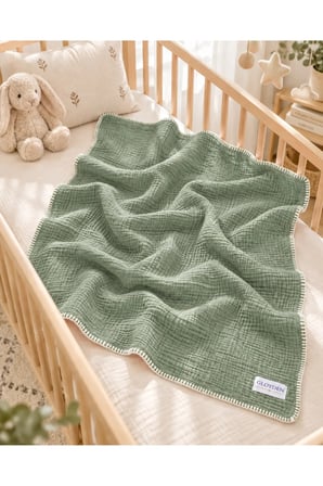 Müslin Bebek Örtü & Battaniye Yeşil – %100 Pamuk 100x140 cm