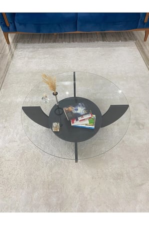 Modern Yuvarlak Raflı Orta Sehpa 90cm
