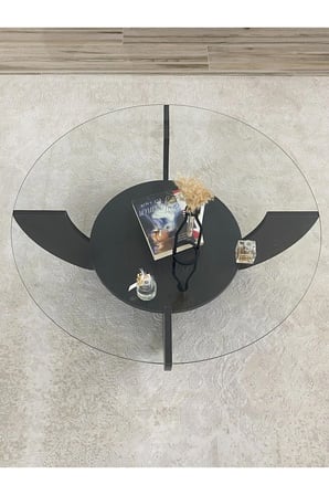 Modern Yuvarlak Raflı Orta Sehpa 90cm